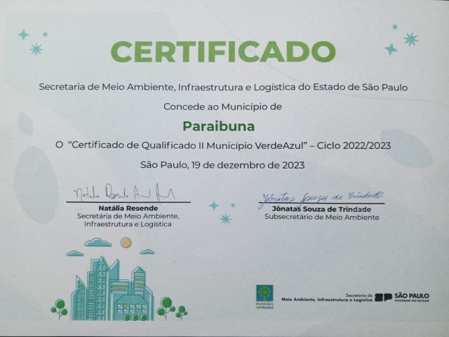 Paraibuna, município próximo à Tamoios, conquista o certificado de ‘Município VerdeAzul’